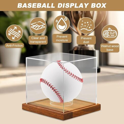 Baseball Display Case,Walnut Wood Base,Acrylic Baseball Case Display for Balls,Baseballs Holder Stand Cube Memorabilia Showcase Autograph Ball Protector for Official Size Ball in Kuwait