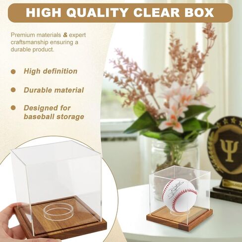 Baseball Display Case,Walnut Wood Base,Acrylic Baseball Case Display for Balls,Baseballs Holder Stand Cube Memorabilia Showcase Autograph Ball Protector for Official Size Ball in Kuwait
