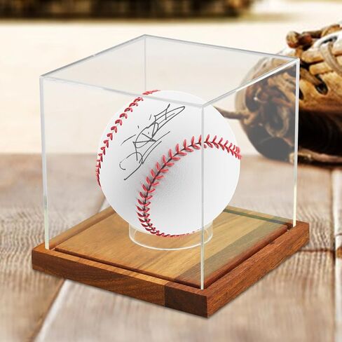 Baseball Display Case,Walnut Wood Base,Acrylic Baseball Case Display for Balls,Baseballs Holder Stand Cube Memorabilia Showcase Autograph Ball Protector for Official Size Ball in Kuwait