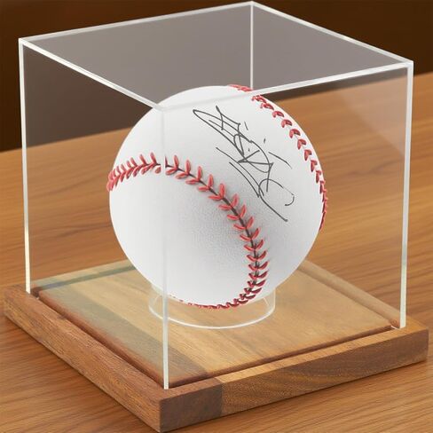 Baseball Display Case,Walnut Wood Base,Acrylic Baseball Case Display for Balls,Baseballs Holder Stand Cube Memorabilia Showcase Autograph Ball Protector for Official Size Ball in Kuwait