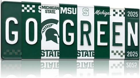 لافتة لوحة ترخيص Michigan State Spartans Go Green Go White - لوحة فنية جدارية معدنية، ألومنيوم مقاس 16 × 6 بوصة، أخضر وأبيض، مقاومة للأشعة فوق البنفسجية، جاهزة للتعليق - كهف الرجل، غرفة النوم وديكور المرآب in Kuwait