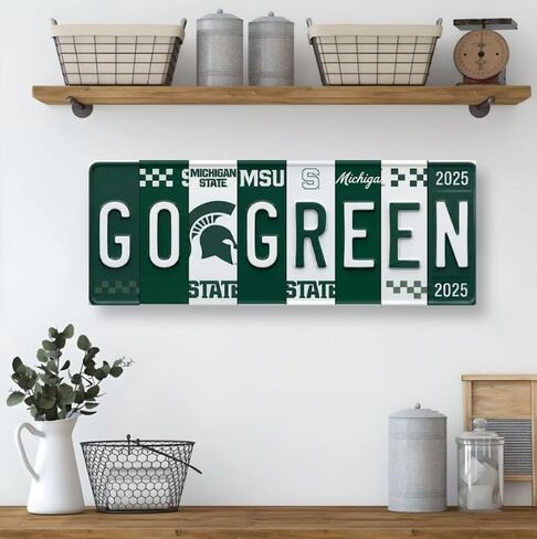 لافتة لوحة ترخيص Michigan State Spartans Go Green Go White - لوحة فنية جدارية معدنية، ألومنيوم مقاس 16 × 6 بوصة، أخضر وأبيض، مقاومة للأشعة فوق البنفسجية، جاهزة للتعليق - كهف الرجل، غرفة النوم وديكور المرآب in Kuwait