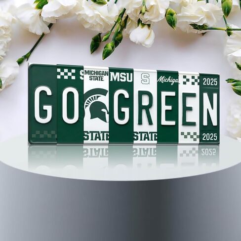 لافتة لوحة ترخيص Michigan State Spartans Go Green Go White - لوحة فنية جدارية معدنية، ألومنيوم مقاس 16 × 6 بوصة، أخضر وأبيض، مقاومة للأشعة فوق البنفسجية، جاهزة للتعليق - كهف الرجل، غرفة النوم وديكور المرآب in Kuwait