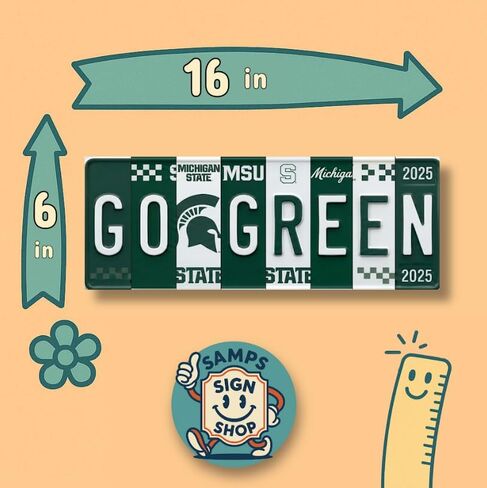 لافتة لوحة ترخيص Michigan State Spartans Go Green Go White - لوحة فنية جدارية معدنية، ألومنيوم مقاس 16 × 6 بوصة، أخضر وأبيض، مقاومة للأشعة فوق البنفسجية، جاهزة للتعليق - كهف الرجل، غرفة النوم وديكور المرآب in Kuwait