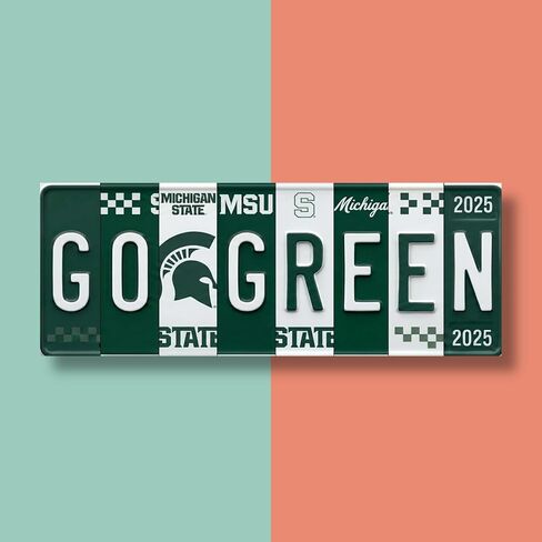لافتة لوحة ترخيص Michigan State Spartans Go Green Go White - لوحة فنية جدارية معدنية، ألومنيوم مقاس 16 × 6 بوصة، أخضر وأبيض، مقاومة للأشعة فوق البنفسجية، جاهزة للتعليق - كهف الرجل، غرفة النوم وديكور المرآب in Kuwait