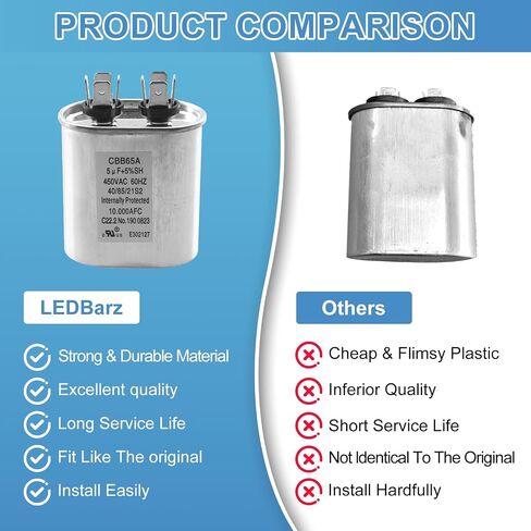 5 فائق التوهج 5 MFD ±5% 370 VAC مكثف البدء البيضاوي المزدوج - C305L / 27L570 لبدء تشغيل محرك مروحة وحدة التيار المتردد، المضخة الحرارية، المكثف المستقيم البارد. متوافق مع جي # Z97F5705، 97F95702، Z97F5702، 5X370 in Kuwait
