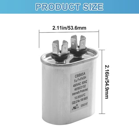 5 فائق التوهج 5 MFD ±5% 370 VAC مكثف البدء البيضاوي المزدوج - C305L / 27L570 لبدء تشغيل محرك مروحة وحدة التيار المتردد، المضخة الحرارية، المكثف المستقيم البارد. متوافق مع جي # Z97F5705، 97F95702، Z97F5702، 5X370 in Kuwait