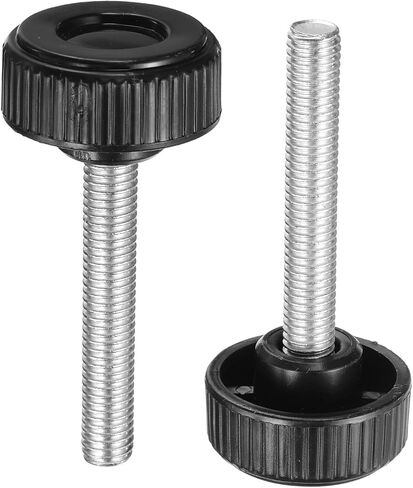 HARFINGTON 2 قطعة مقابض تثبيت مخرشة مسامير إبهام M10 × 60 مم متري ذكر خيط 38 مم رأس مستدير من البلاستيك من الفولاذ الكربوني مقبض ملولب مقبض إبهام برغي شد يدوي، أسود in Kuwait