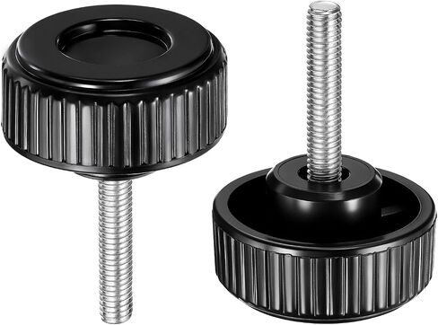 HARFINGTON 2 قطعة مقابض تثبيت مخرشة مسامير إبهام M10 × 60 مم متري ذكر خيط 38 مم رأس مستدير من البلاستيك من الفولاذ الكربوني مقبض ملولب مقبض إبهام برغي شد يدوي، أسود in Kuwait