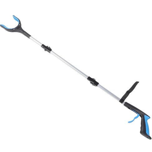 jojofuny Foldable 3-Section Trash Grabber Tool, Heavy Duty Long Handle Garbage Picker Clamp, Blue Litter Pickup Reacher for Elderly and Sanitation Cleaning in Kuwait