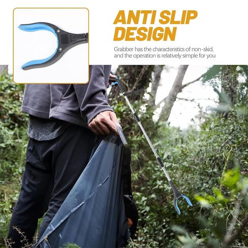 jojofuny Foldable 3-Section Trash Grabber Tool, Heavy Duty Long Handle Garbage Picker Clamp, Blue Litter Pickup Reacher for Elderly and Sanitation Cleaning in Kuwait