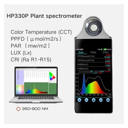 Handheld PAR Light PPFD Spectrometer for LED Grow Lights HP330P Light Spectrum Meter Lux CCT CRI Tester HP330P 350nm-800nm High Sensitivity, Low Error in Saudi Arabia
