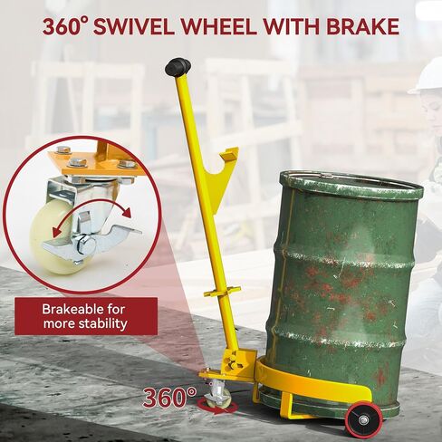 YITAMOTOR 55 جالون طبل دوللي مع عجلة دوارة 360 درجة وفرامل، عربة برميل شديدة التحمل 1200 رطل مع تصميم شبه مغلق لسهولة التحميل، عربة طبل مع 4 فتاحات زجاجات عالمية، مقبض مفتاح ربط in Kuwait
