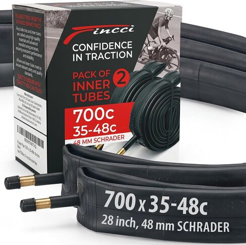 FINCCI 700X35C / 38C / 40C / 42C / 45C / 48C BIKE Inner Tube - 48 مم صمام Schrader 28C الأنبوب الداخلي - مطاط Butyl - يناسب الدراجات المختلطة والطرق والحصى - حزمة 2 in Kuwait