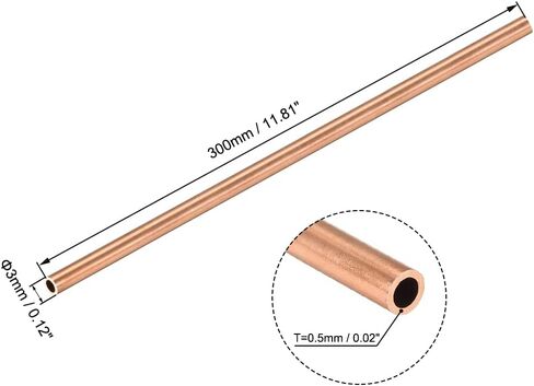 Copper Round Tube, 3mm OD 0.5mm Wall Thickness 300mm Long Straight Pipe Tubing 3 Pcs in Kuwait