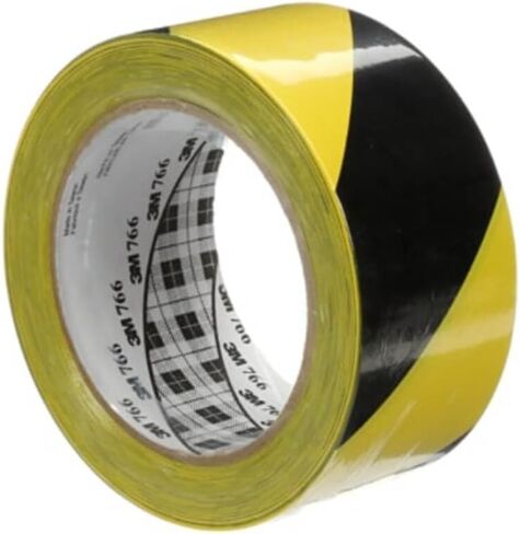 3M Hazard Warning Tape 766, 2 Inch x 36 Yards, Black and Yellow Striped Vinyl Safety Tape, High-Visibility Adhesive Floor Marking Roll for Warehouse, Aisle, Stair, Equipment, and Hazard Zones in Saudi Arabia