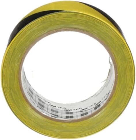 3M Hazard Warning Tape 766, 2 Inch x 36 Yards, Black and Yellow Striped Vinyl Safety Tape, High-Visibility Adhesive Floor Marking Roll for Warehouse, Aisle, Stair, Equipment, and Hazard Zones in Saudi Arabia