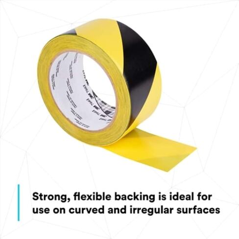 3M Hazard Warning Tape 766, 2 Inch x 36 Yards, Black and Yellow Striped Vinyl Safety Tape, High-Visibility Adhesive Floor Marking Roll for Warehouse, Aisle, Stair, Equipment, and Hazard Zones in Saudi Arabia