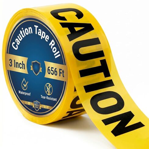 1 Roll Premium Yellow Caution Tape, 3 Inch x 656Ft | Waterproof Crime Scene Tape with Bold Black Text - Non-Adhesive for Hazardous Areas, Safety Construction and Halloween Decor in Kuwait