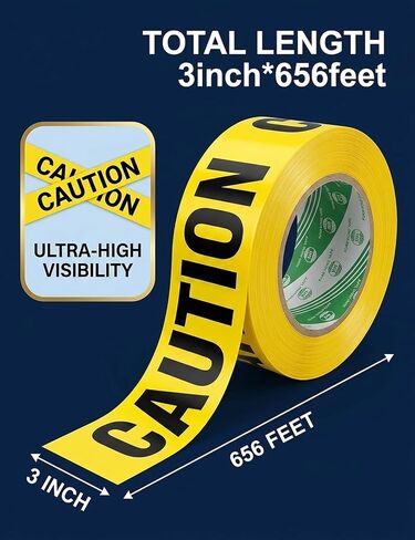 1 Roll Premium Yellow Caution Tape, 3 Inch x 656Ft | Waterproof Crime Scene Tape with Bold Black Text - Non-Adhesive for Hazardous Areas, Safety Construction and Halloween Decor in Kuwait