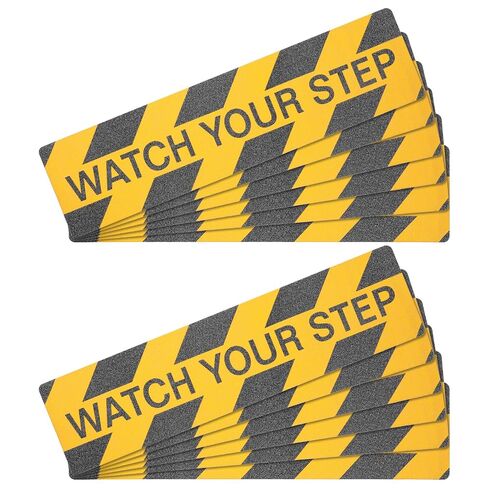 12 Pack Watch Your Step Sticker 6x24 Inch, Watch Your Step Sign Floor Decals, Anti-Slip PVC Stair Stickers, Waterproof Abrasive Tape for Wet Floor Caution, Indoor Outdoor Safety in Kuwait