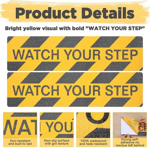 12 Pack Watch Your Step Sticker 6x24 Inch, Watch Your Step Sign Floor Decals, Anti-Slip PVC Stair Stickers, Waterproof Abrasive Tape for Wet Floor Caution, Indoor Outdoor Safety in Kuwait