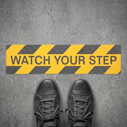 12 Pack Watch Your Step Sticker 6x24 Inch, Watch Your Step Sign Floor Decals, Anti-Slip PVC Stair Stickers, Waterproof Abrasive Tape for Wet Floor Caution, Indoor Outdoor Safety in Kuwait