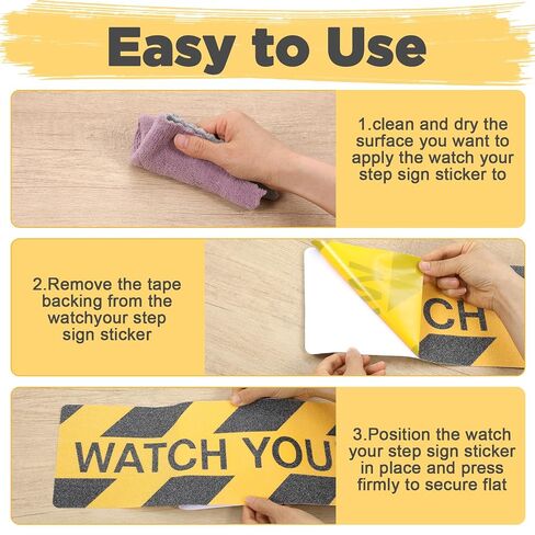 12 Pack Watch Your Step Sticker 6x24 Inch, Watch Your Step Sign Floor Decals, Anti-Slip PVC Stair Stickers, Waterproof Abrasive Tape for Wet Floor Caution, Indoor Outdoor Safety in Kuwait