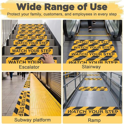 12 Pack Watch Your Step Sticker 6x24 Inch, Watch Your Step Sign Floor Decals, Anti-Slip PVC Stair Stickers, Waterproof Abrasive Tape for Wet Floor Caution, Indoor Outdoor Safety in Kuwait