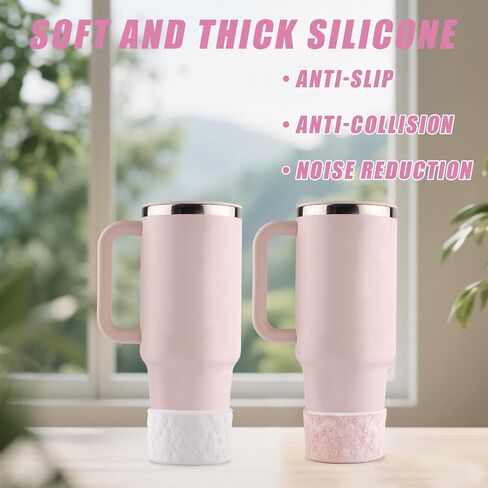Flower Gradient Silicone Boot for Stanley Cup 12-40oz Fits 2.95 Inch Bottom Diameter, Non-Slip Water Bottle Boot Cup Bottom Protector for Tumbler Accessories (Pink & White) in Kuwait