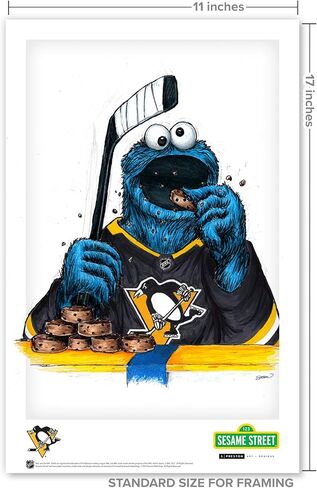 ملصق فني مطبوع من Pittsburgh Penguins Cookie Monster NHL Looney Tunes بواسطة S. Preston - ديكور جدار المنزل لغرفة المعيشة، 11 بوصة × 17 بوصة عمل فني غير مؤطر in Kuwait