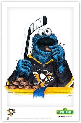 ملصق فني مطبوع من Pittsburgh Penguins Cookie Monster NHL Looney Tunes بواسطة S. Preston - ديكور جدار المنزل لغرفة المعيشة، 11 بوصة × 17 بوصة عمل فني غير مؤطر in Kuwait