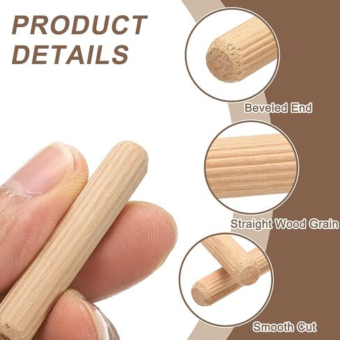 MECCANIXITY Wooden Dowel Pins 3/16" x 13/16" (5mm x 20mm) Straight Dowel Rods Wood Fluted Dowels Rods for Crafts Furniture DIY Hardwood Count 100 in Kuwait
