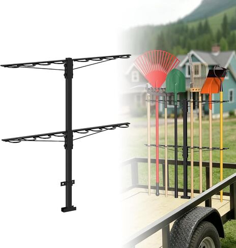 Utility Trailer Tool Rack,Trailer Racks for Lawn Equipment with 8 Tool Holes,Handle Tool Shovel Holder Rack for Truck,Heavy-Duty Landscape Accessories in Kuwait