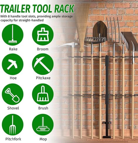 Utility Trailer Tool Rack,Trailer Racks for Lawn Equipment with 8 Tool Holes,Handle Tool Shovel Holder Rack for Truck,Heavy-Duty Landscape Accessories in Kuwait