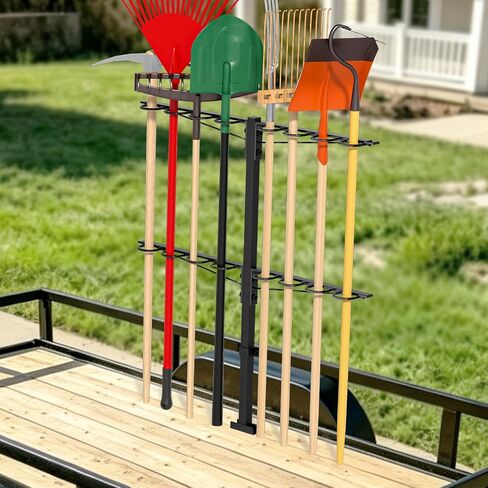 Utility Trailer Tool Rack,Trailer Racks for Lawn Equipment with 8 Tool Holes,Handle Tool Shovel Holder Rack for Truck,Heavy-Duty Landscape Accessories in Kuwait