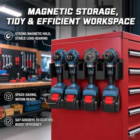 Magnetic Power Tool Organizer with Drill Bit Storage – Heavy Duty Wall Mount Tool Rack, Screwdriver Holder, Removable Utility Shelf for Garage & Workshop in Kuwait