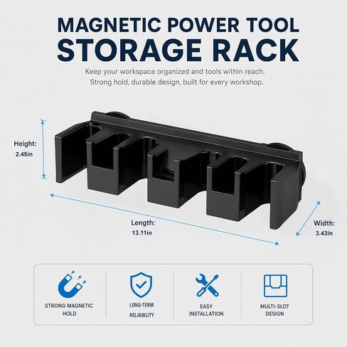Magnetic Power Tool Organizer with Drill Bit Storage – Heavy Duty Wall Mount Tool Rack, Screwdriver Holder, Removable Utility Shelf for Garage & Workshop in Kuwait