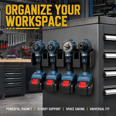 Magnetic Power Tool Organizer with Drill Bit Storage – Heavy Duty Wall Mount Tool Rack, Screwdriver Holder, Removable Utility Shelf for Garage & Workshop in Kuwait