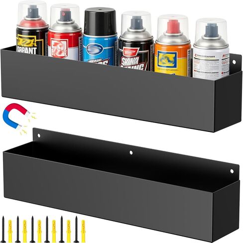 2 Pack Magnetic Aerosol Spray Can Holder,16.6 inch Heavy Duty Steel Wall Mounted Spray Can Organizer,Strong Magnet Toolbox Bottle Rack for Garage,Workshop & Kitchen (Black) in Kuwait