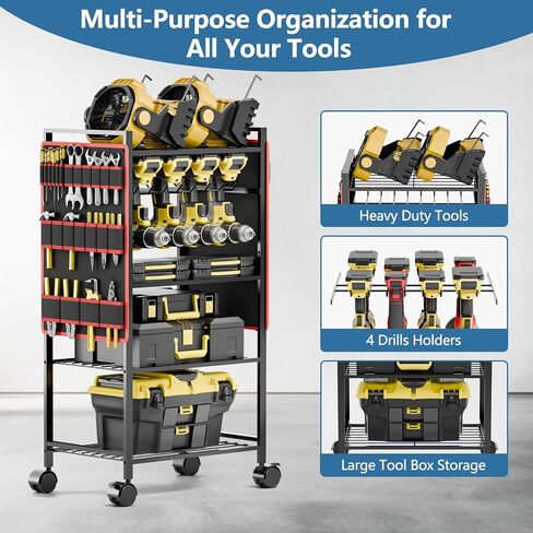 5 - Tier Power Tool Organizer Cart - 300 lbs Heavy Duty Utility Rack Shelf, Rolling Drill Holder & Tool Storage Cart on Wheels for Garage, Workshop, Ideal Gift for Men (no Power) in Saudi Arabia