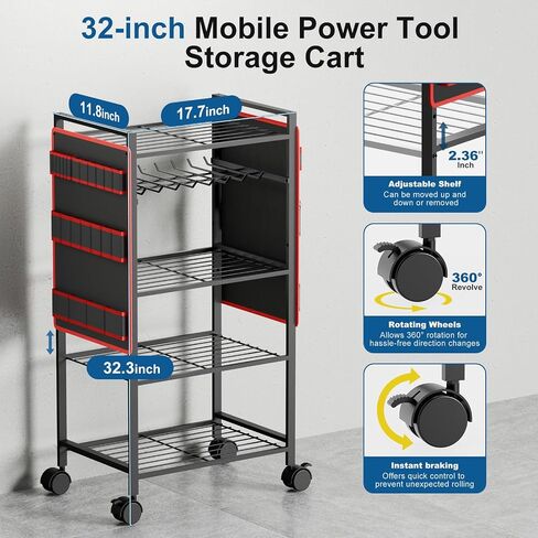 5 - Tier Power Tool Organizer Cart - 300 lbs Heavy Duty Utility Rack Shelf, Rolling Drill Holder & Tool Storage Cart on Wheels for Garage, Workshop, Ideal Gift for Men (no Power) in Saudi Arabia