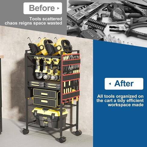 5 - Tier Power Tool Organizer Cart - 300 lbs Heavy Duty Utility Rack Shelf, Rolling Drill Holder & Tool Storage Cart on Wheels for Garage, Workshop, Ideal Gift for Men (no Power) in Saudi Arabia