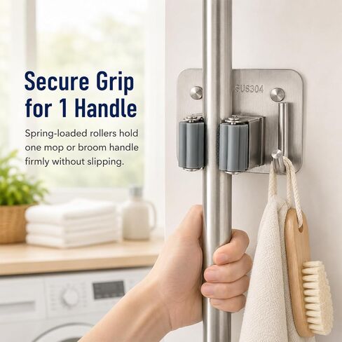 Broom Holder Wall Mount 4 Pack, Heavy Duty Mop and Broom Holder with Hooks, 304 Stainless Steel Broom Hanger, Self Adhesive or Screw Mount Organizer for Kitchen Laundry Garage in Kuwait