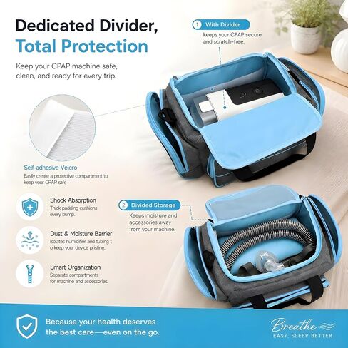 حقيبة سفر CPAP لجهاز ResMed AirSense 11 و10، حافظة CPAP محمولة لمستلزمات وملحقات آلة CPAP، حقيبة حمل طبية للسفر تناسب قناع CPAP، خرطوم، فلتر وسلك الطاقة، مع جيب للمناديل in Kuwait