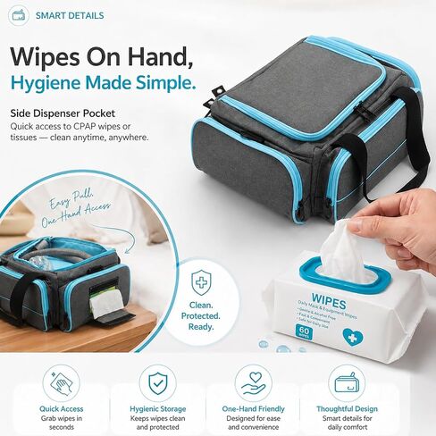 حقيبة سفر CPAP لجهاز ResMed AirSense 11 و10، حافظة CPAP محمولة لمستلزمات وملحقات آلة CPAP، حقيبة حمل طبية للسفر تناسب قناع CPAP، خرطوم، فلتر وسلك الطاقة، مع جيب للمناديل in Kuwait