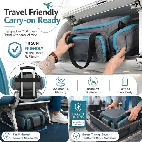 حقيبة سفر CPAP لجهاز ResMed AirSense 11 و10، حافظة CPAP محمولة لمستلزمات وملحقات آلة CPAP، حقيبة حمل طبية للسفر تناسب قناع CPAP، خرطوم، فلتر وسلك الطاقة، مع جيب للمناديل in Kuwait