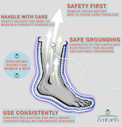 ZenEarth Grounding Socks Kit (Unisex, Medium) — Conductive Earthing Socks with 2 Grounding Cords Included. in Kuwait