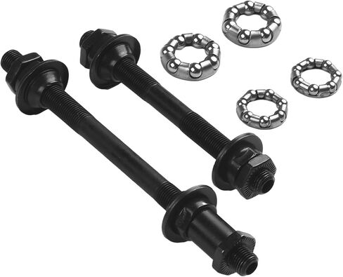 Steel Bicycle Front and Rear Axle Set 108mm 145mm Bike Hub Spindles with 3/16 Inch and 1/4 Inch Bearing Balls Black in Kuwait