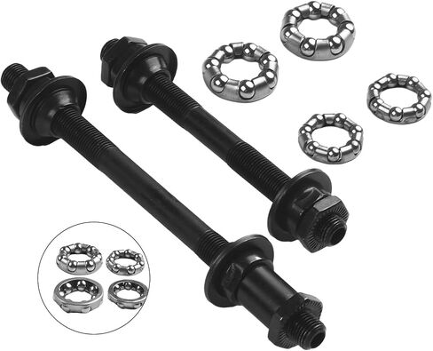 Steel Bicycle Front and Rear Axle Set 108mm 145mm Bike Hub Spindles with 3/16 Inch and 1/4 Inch Bearing Balls Black in Kuwait